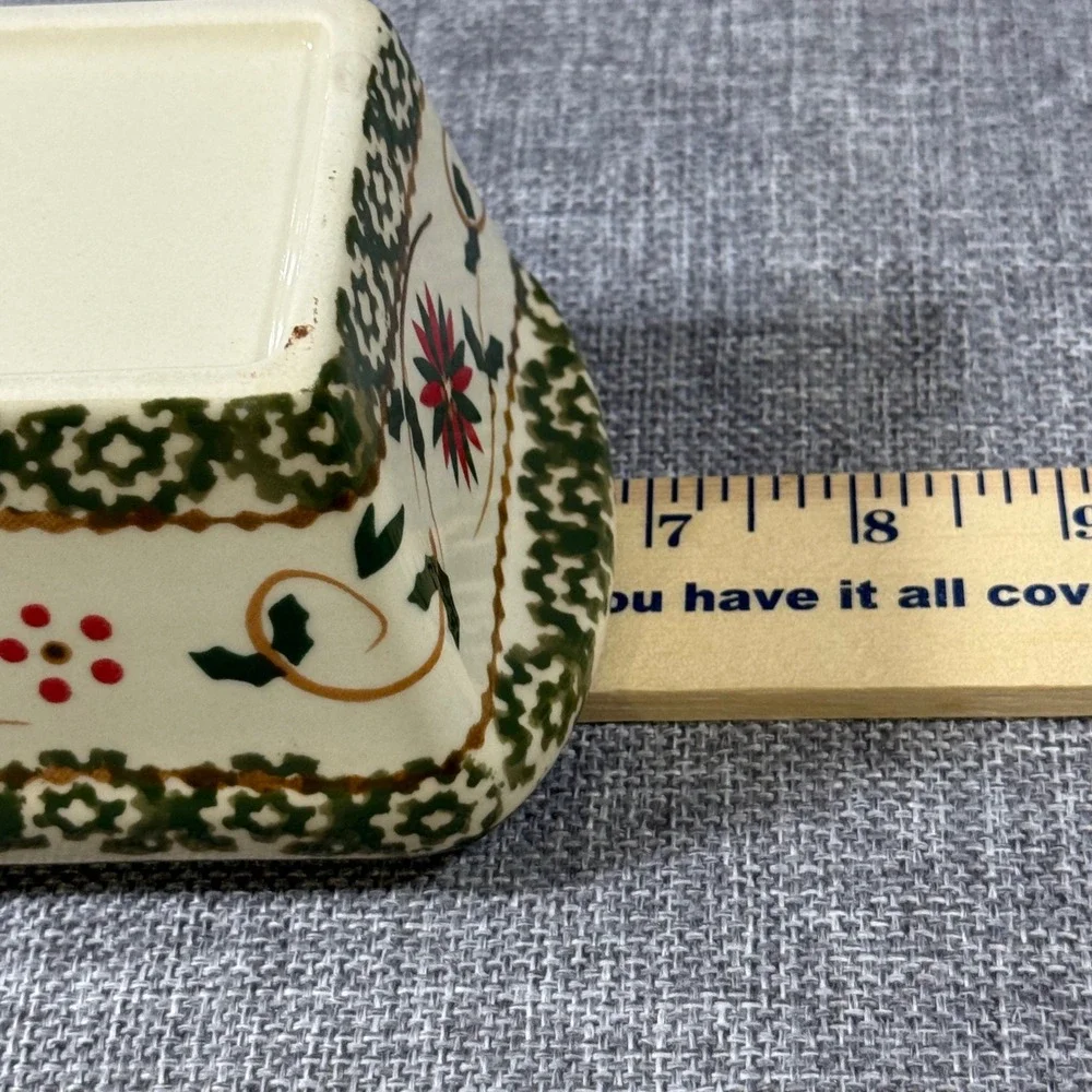 Temp-tations Holiday Mini Loaf Pan Small Green Red Floral Christmas 12oz Ceramic